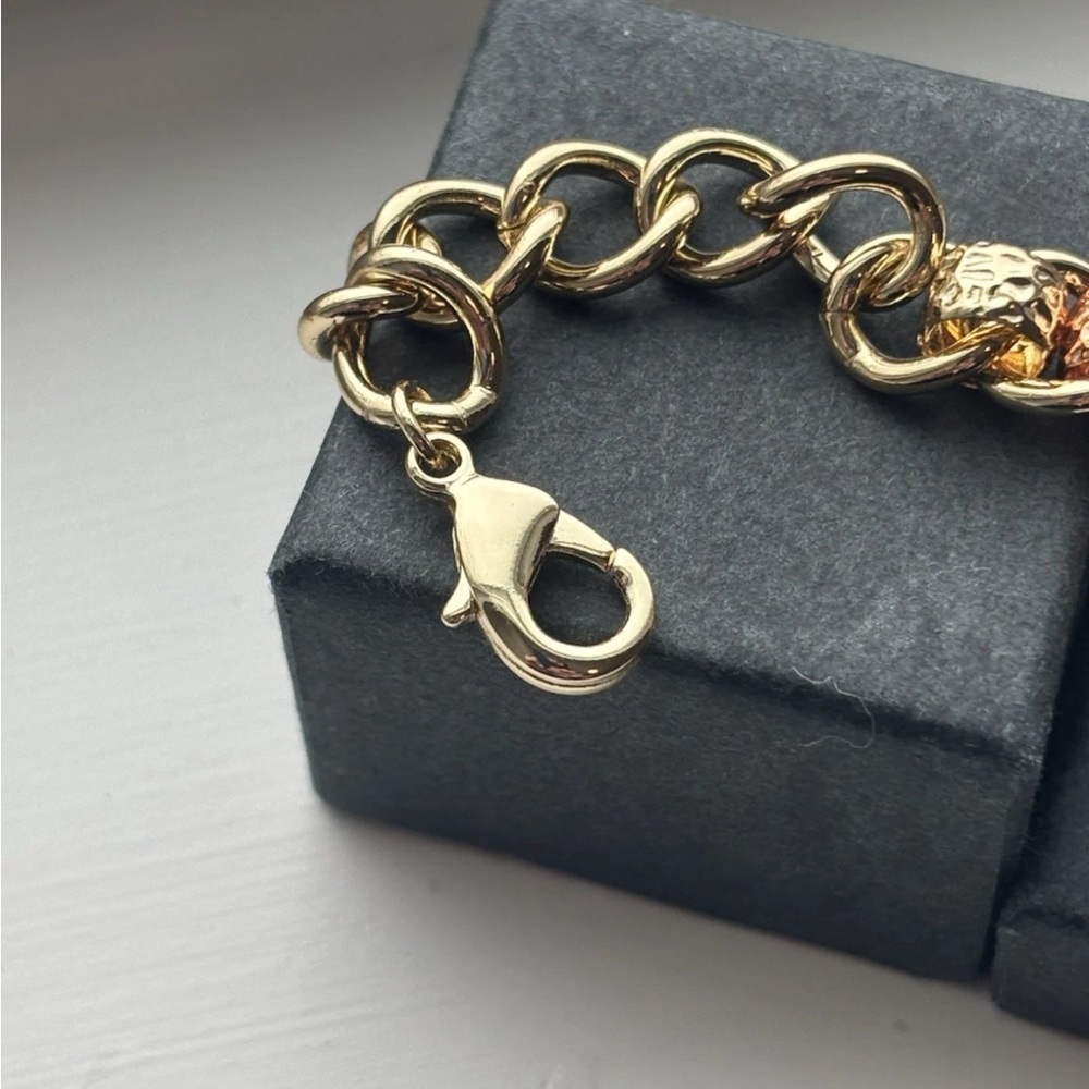 Gold Plated Chunky Chain Bracelet Mixed Metal Textured Links Statement Toggle - Picture 6 of 10